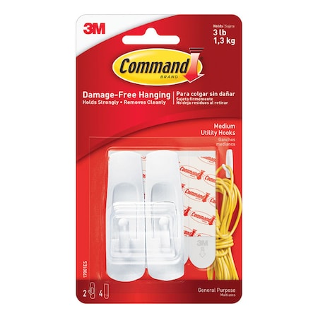 3M 3M Command Medium Plastic Hook 3.875 in. L 2 pk 17001ES